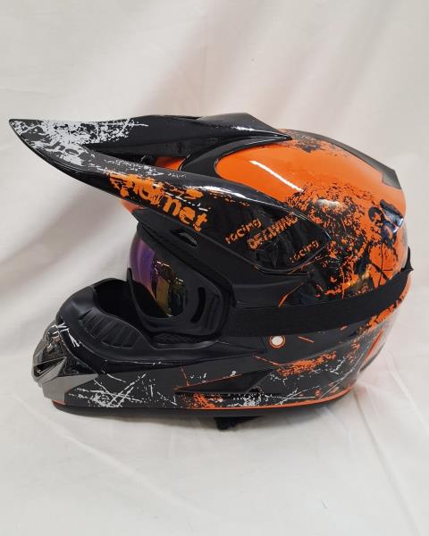 KIT CASCO+PROTEZIONI ENDURO ARANCIO NERO TG S