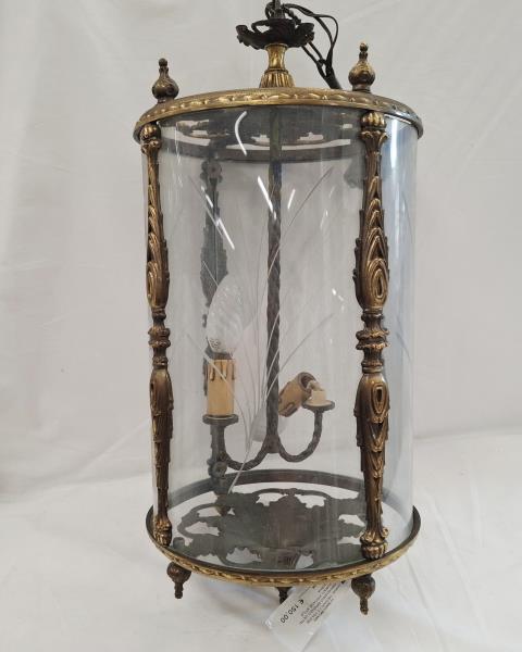 LAMPADARIO BRONZO VETRI LAVORATI VINTAGE STILE LANTERNA