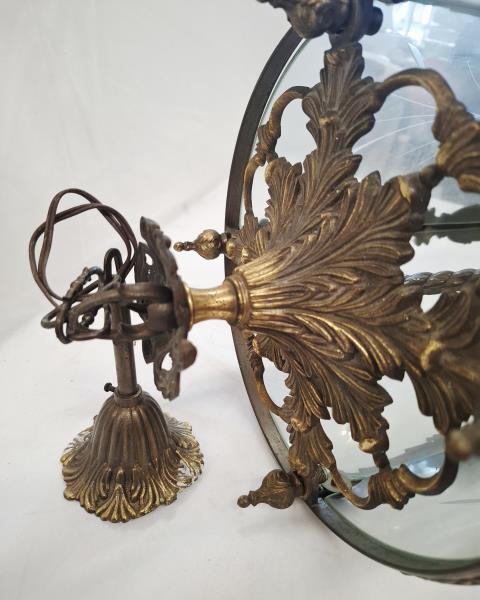 LAMPADARIO BRONZO VETRI LAVORATI VINTAGE STILE LANTERNA