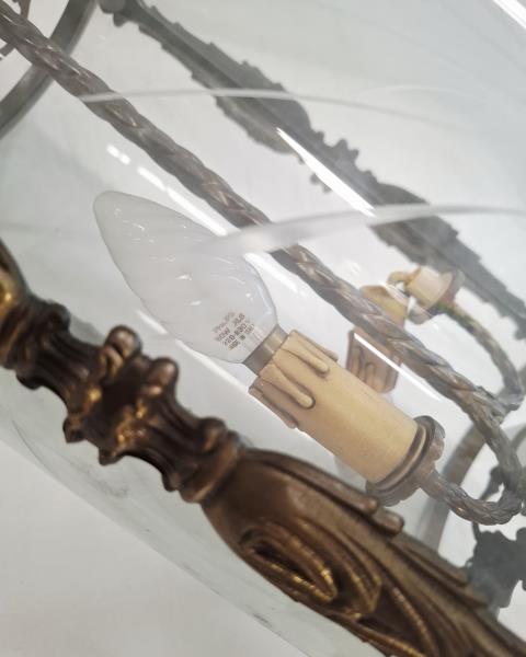 LAMPADARIO BRONZO VETRI LAVORATI VINTAGE STILE LANTERNA