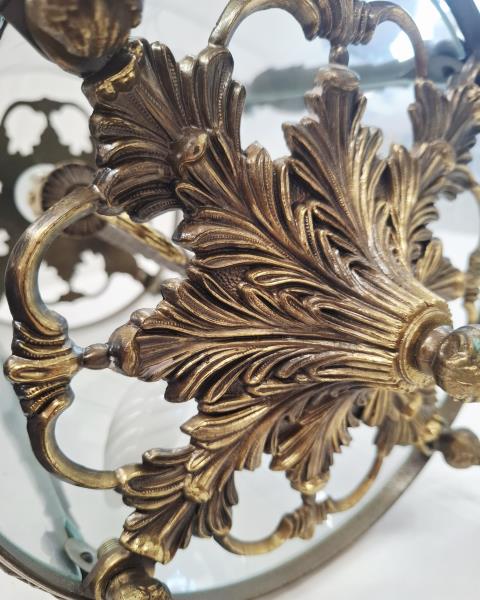 LAMPADARIO BRONZO VETRI LAVORATI VINTAGE STILE LANTERNA