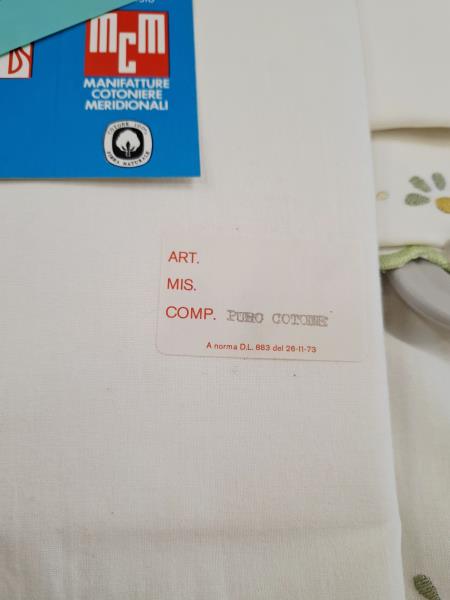 LENZUOLO MATRIMONIALE + 2 FEDERE RICAMI FIORELLINI SMERLO VERDE