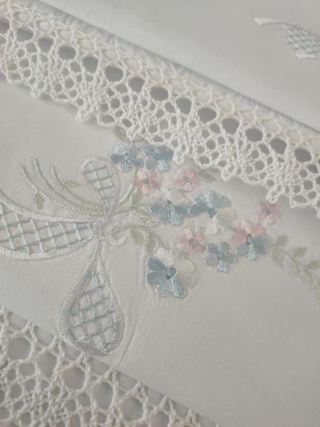 LENZUOLO MATRIMONIALE BASSETTI CON DUE FEDERE FIORI AZZURRO ROSA