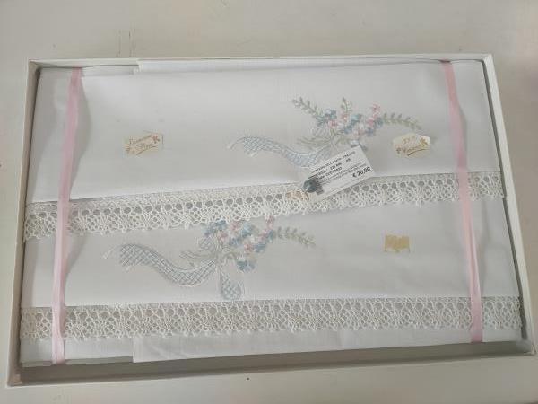 LENZUOLO MATRIMONIALE BASSETTI CON DUE FEDERE FIORI AZZURRO ROSA