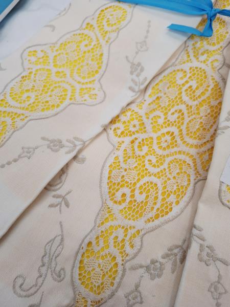 LENZUOLO MATRIMONIALE BEIGE RICAMI INSERTI PIZZO