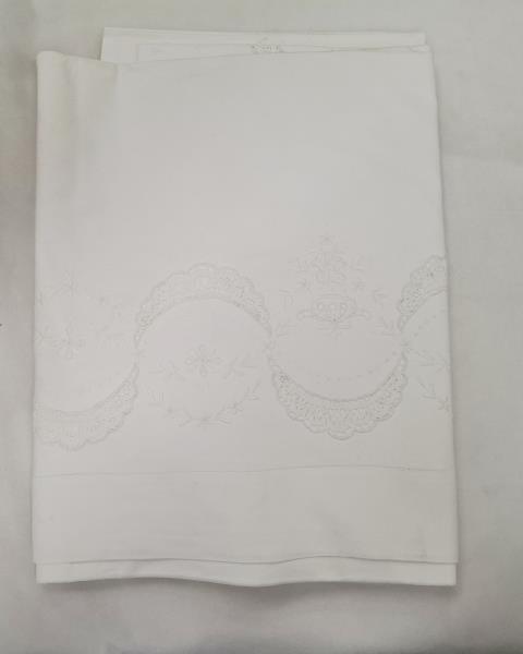 LENZUOLO MATRIMONIALE BIANCO RICAMI INSERTI UNCINETTO CON 2 FEDERE