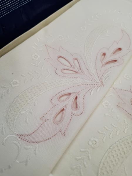 LENZUOLO MATROMONIALE CON FEDERE RICAMI ROSA