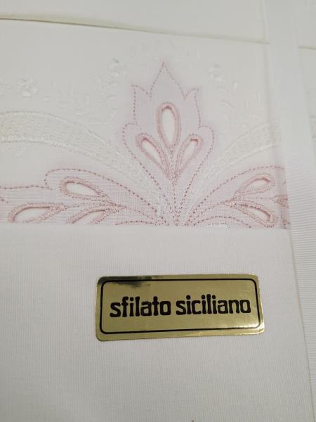 LENZUOLO MATROMONIALE CON FEDERE RICAMI ROSA