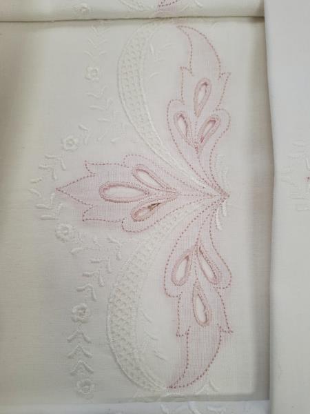 LENZUOLO MATROMONIALE CON FEDERE RICAMI ROSA