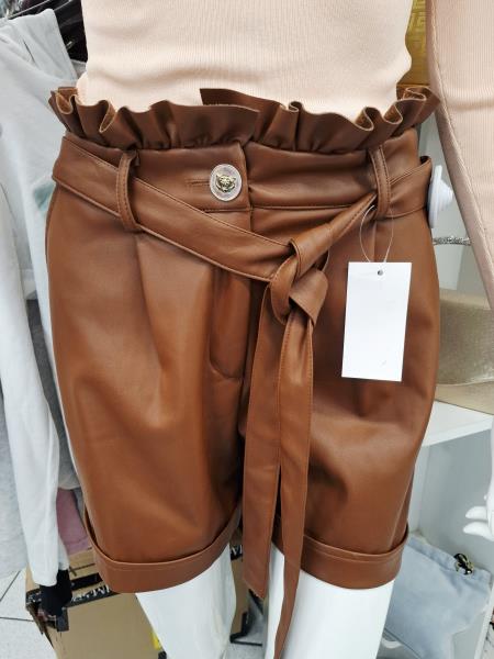 PANTALONCINO RINASCIMENTO ECOPELLE MARRONE TG S