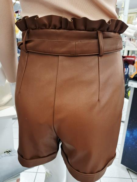 PANTALONCINO RINASCIMENTO ECOPELLE MARRONE TG S
