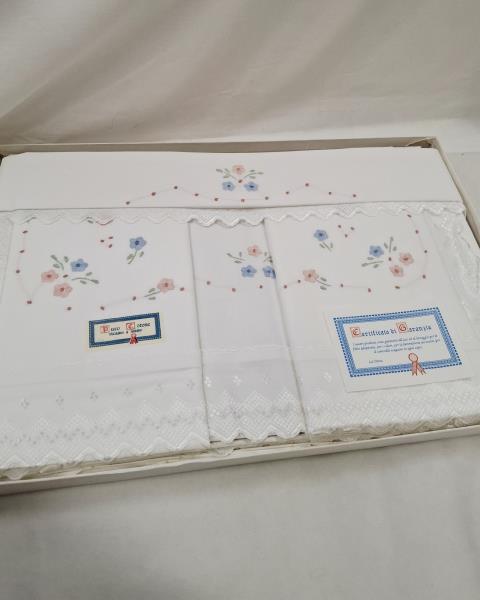 PARURE LENZUOLA MATRIMONIALI FIORELLINI ROSA AZZURRI