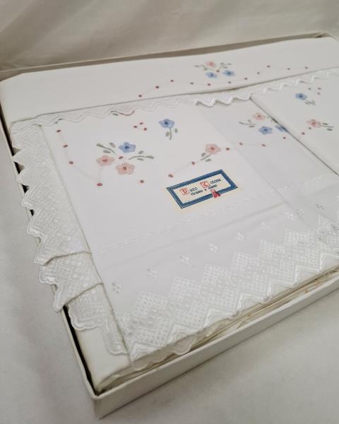 PARURE LENZUOLA MATRIMONIALI FIORELLINI ROSA AZZURRI