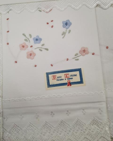 PARURE LENZUOLA MATRIMONIALI FIORELLINI ROSA AZZURRI