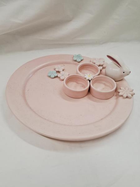 PIATTO PASQUA ROSA FIORELLINI AZZURRI CONIGLIO TONO SU TONO