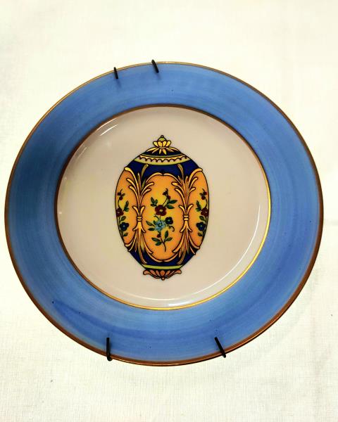 PIATTO VINTAGE EMAIL DE LIMOGES BORDO AZZURRO DIAM 19 CM