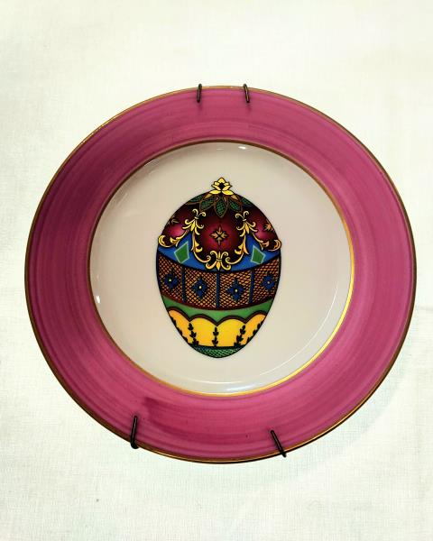 PIATTO VINTAGE EMAIL DE LIMOGES BORDO ROSA DIAM 19 CM