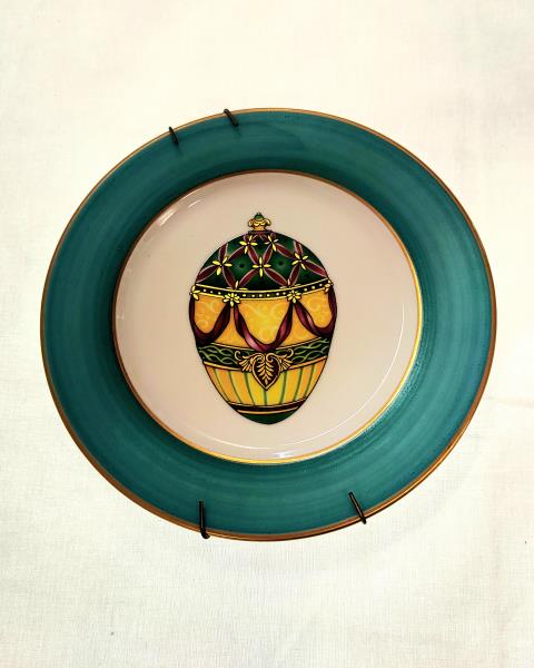 PIATTO VINTAGE EMAIL DE LIMOGES BORDO VERDE DIAM 19 CM