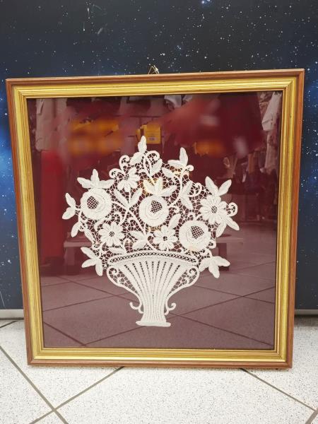 QUADRO CORNICE DORATA VASO FIORI PIZZO CANTU 