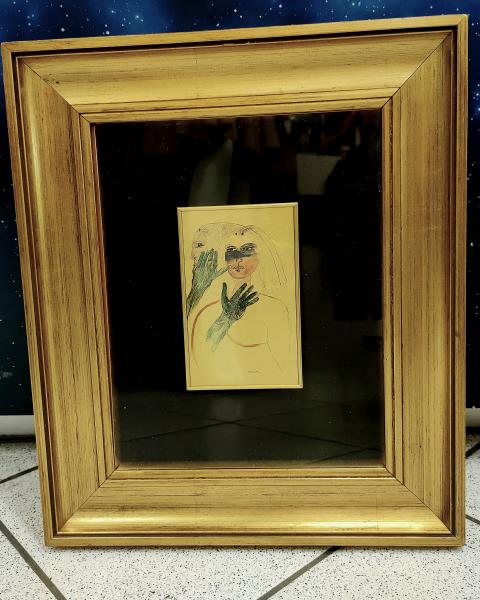QUADRO LAMINA DORATA NUDO DONNA MANI VERDI 