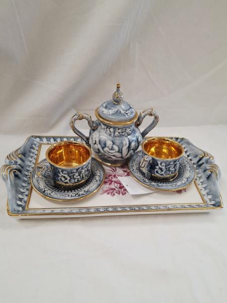 SERVIZIO CERAMICA CAPODIMONTE AZZURRA  X 2 (piattino sbeccato)