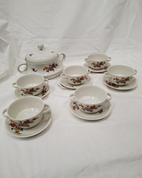 SERVIZIO DA BRODO VINTAGE FIORELLINI  X 6  PERSONE