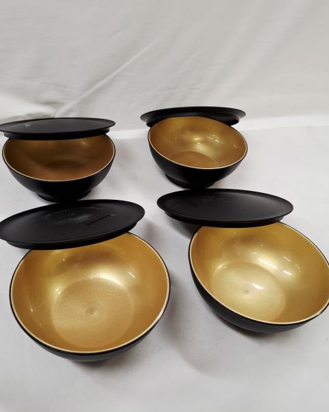 SET 4 CIOTOLINE TUPPERWARE NERE DORATE + COPERCHI