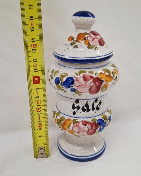 SET 5 BARATTOLI CUCINA CERAMICA FIORI ROSSI E BLU
