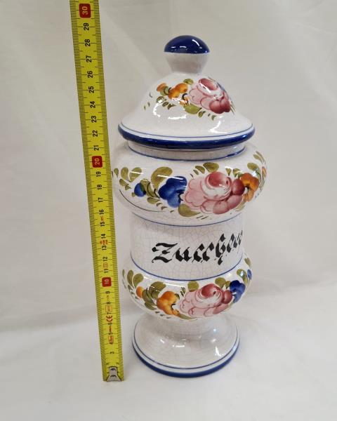 SET 5 BARATTOLI CUCINA CERAMICA FIORI ROSSI E BLU