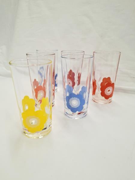 SET 6 BICCHIERI NUTELLA FIORI VINTAGE ANNI 70'