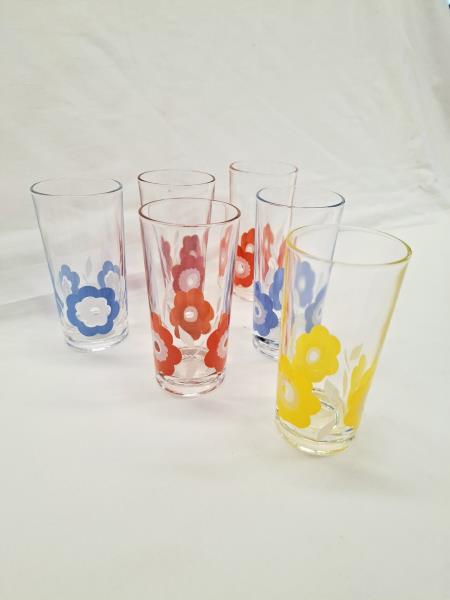 SET 6 BICCHIERI NUTELLA FIORI VINTAGE ANNI 70'