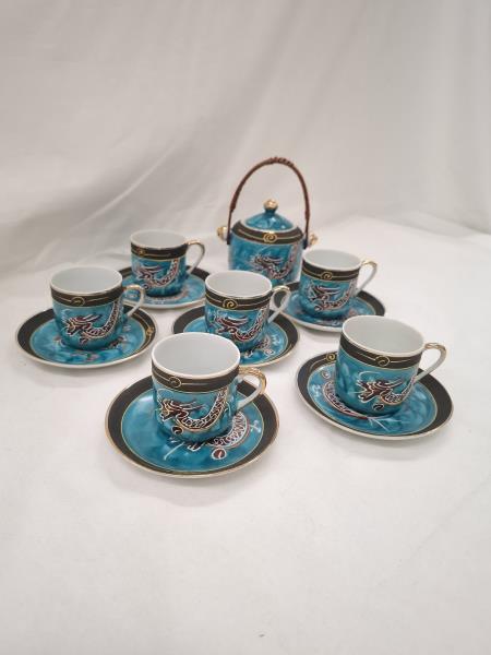 SET 6 TAZZINE SATSUMA MORIAGE FINE CHINA BLU CON ZUCCHERIERA