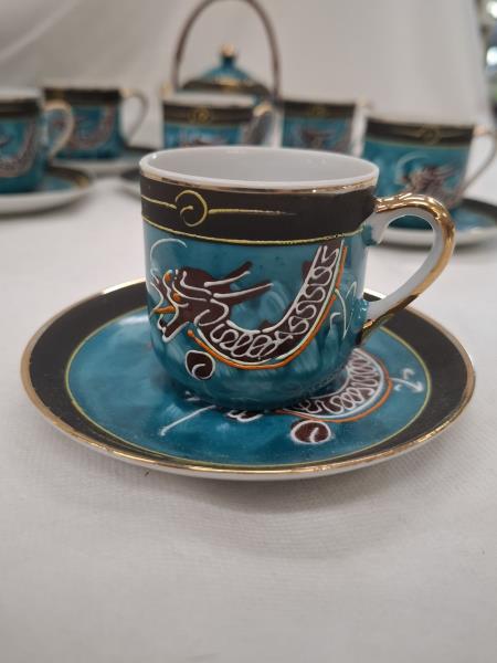 SET 6 TAZZINE SATSUMA MORIAGE FINE CHINA BLU CON ZUCCHERIERA