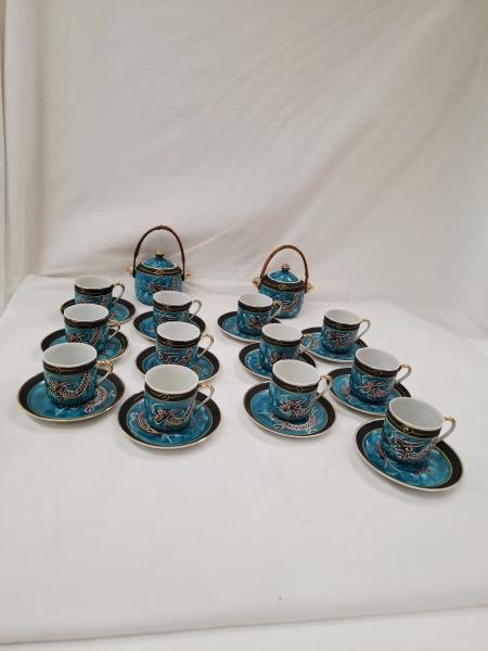 SET 6 TAZZINE SATSUMA MORIAGE FINE CHINA BLU CON ZUCCHERIERA