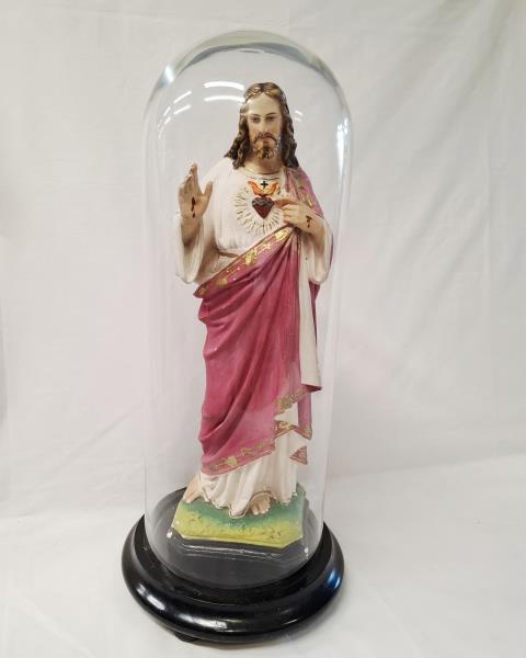 STATUA SACRO CUORE DI GESU' GESSO CUPOLA VETRO