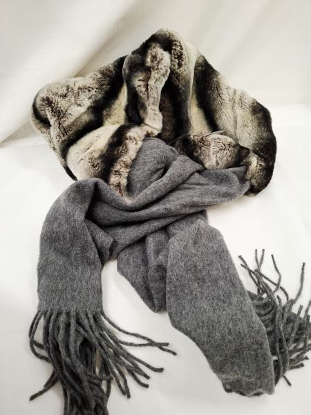 STOLA LAPIN E LANA GRIGIA FRANGE