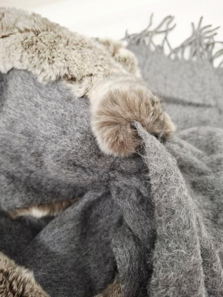 STOLA LAPIN E LANA GRIGIA FRANGE