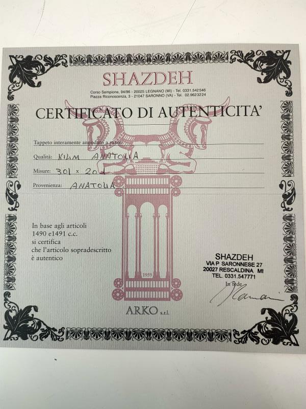 TAPPETO KILIM ANATOLIA 301X201 CON CERTIFICATO