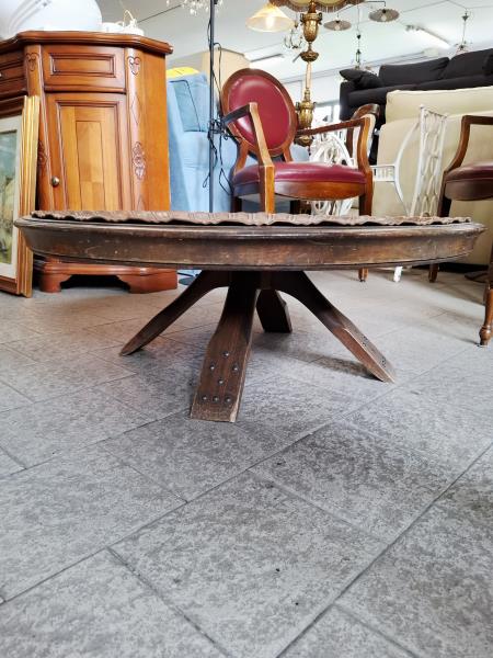TAVOLINO TONDO LEGNO RAME DA FUMO ORIENTALE