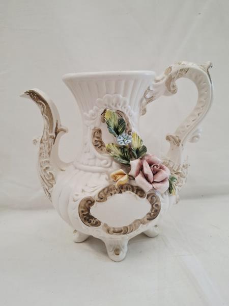 TEIERA CAPODIMONTE CERAMICA BIANCA FIORI