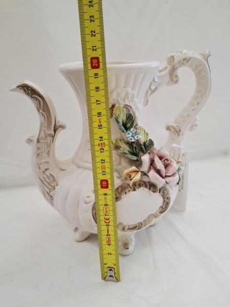 TEIERA CAPODIMONTE CERAMICA BIANCA FIORI