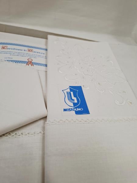 TOVAGLIA BIANCA RICAMI  RETTANGOLARE 12 TOVAGLIOLI BORDINO PIZZO