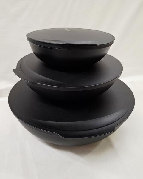 TRIS CIOTOLE TUPPERWARE NERE DORATE + COPERCHI