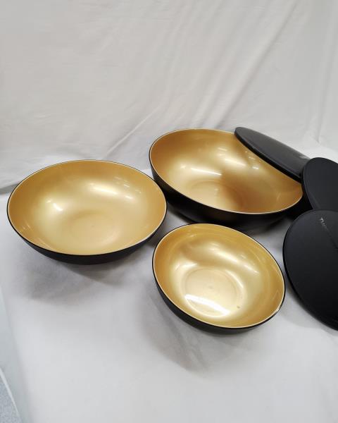TRIS CIOTOLE TUPPERWARE NERE DORATE + COPERCHI