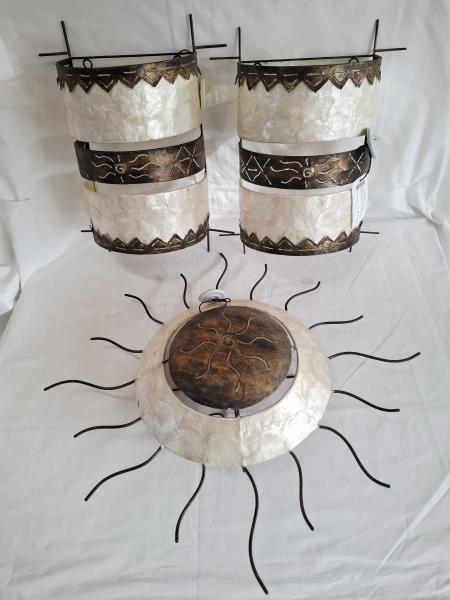 TRIS PORTALAMPADA MADREPERLA STILE ETNICO