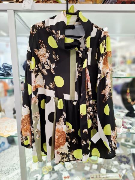 VESTITO GIAN VARGIAN NERO VERDE FANTASIA FIORI