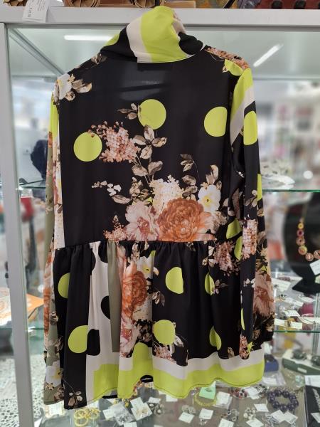 VESTITO GIAN VARGIAN NERO VERDE FANTASIA FIORI